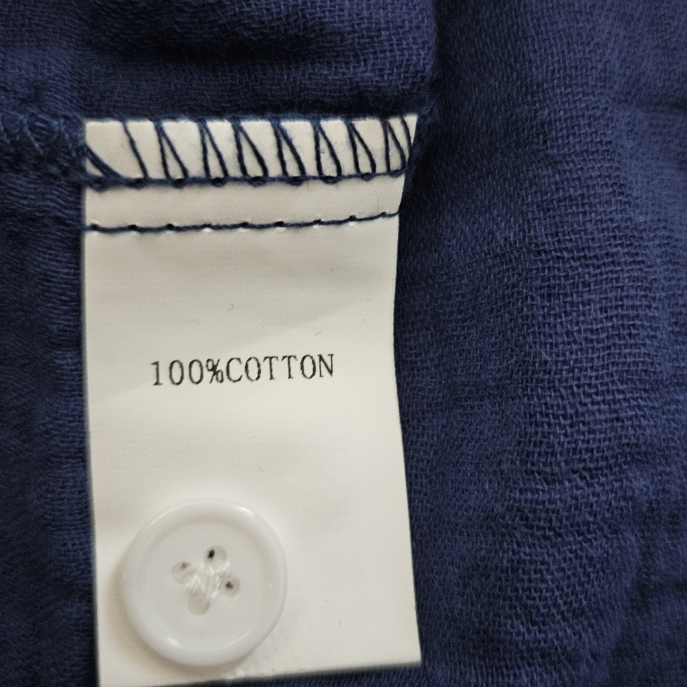 NWT - Boutique - Cotton Dark Blue Textured Button Up Short Sleeve Shirt - Size L - Picture 5 of 13